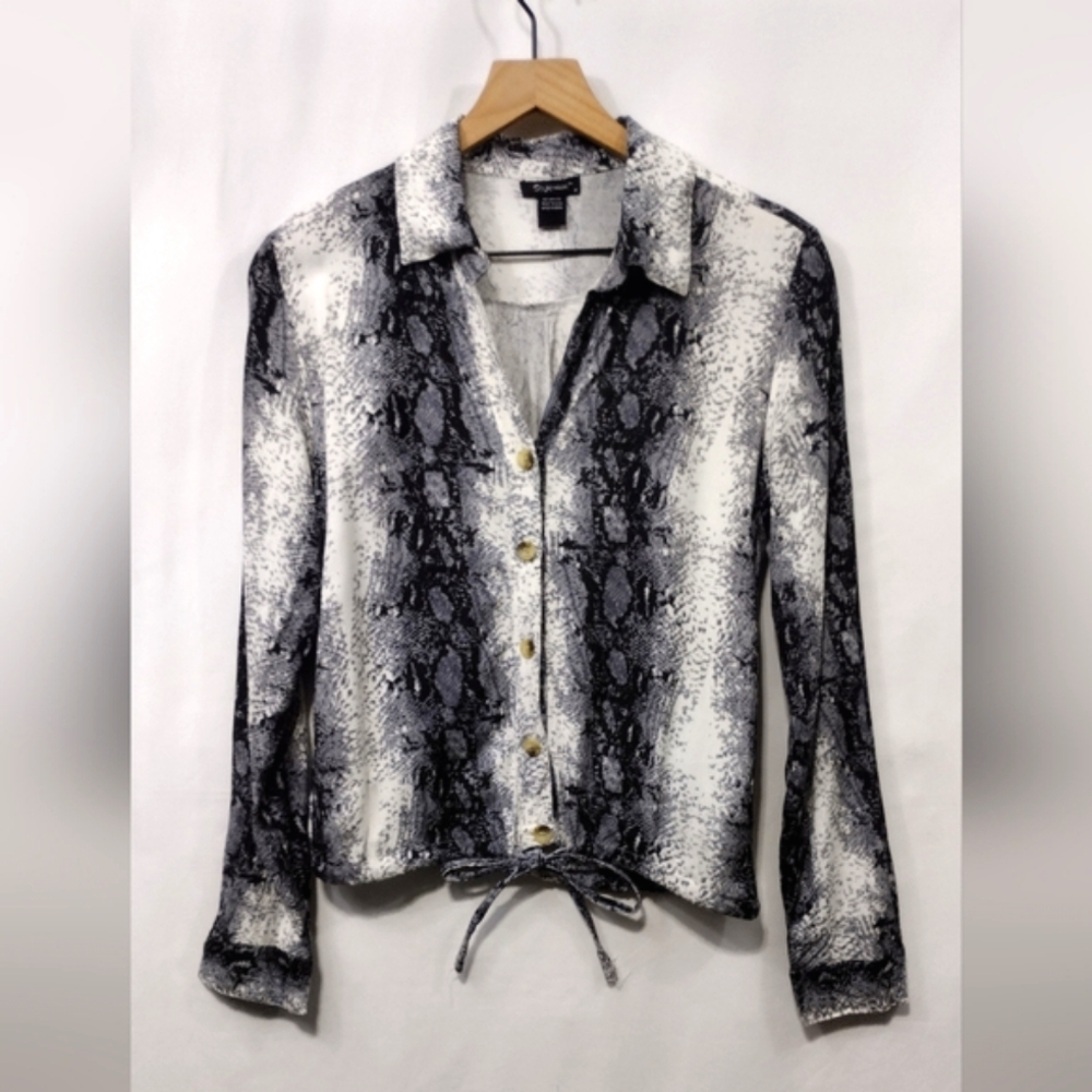 Style House Animal Print Button Shirt Women's M Black White Boho Retro Grunge